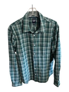 Men's Gap Green Plaid Button-up Shirt-Size XL